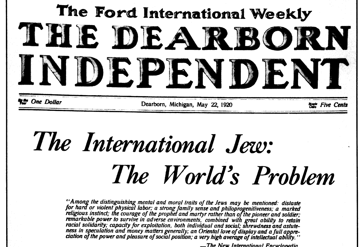 Le Juif international : le problème du monde selon le journal de Ford