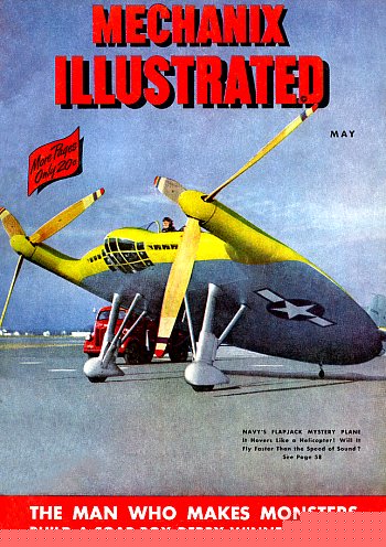 Le n° 1, vol. 38 de Mechanix Illustrated fait sa couverture sur la "crêpe volante"
