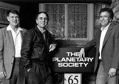 Les fondateurs de la Planetary Society, Carl Sagan au centre