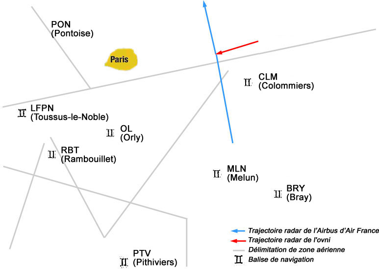 Pistes GA et AJ 653 d'après les enregistrements radar du CCA de Cinq-Mars-la-Pile (Reims) s4Vélasco 2004, p. 97