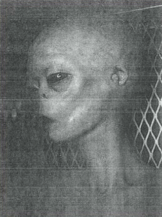 La photo imprimée pour Ron Garner, copie inversée d'une photo de l'autopsie (ci-contre), qui la      présentera comme celle de l'extraterrestre supposé "J-Rod"
