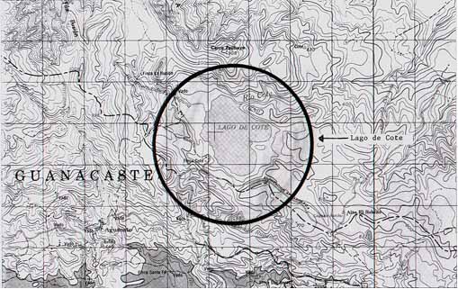 Fig. 2. Détail du graphique au 1:50000ᵉ dans la région du Lago de Cote au-dessus de laquelle le disque était situé