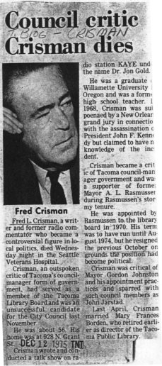 Coupure de presse sur la mort de Crisman
