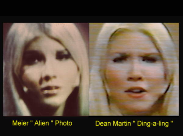 A gauche une photo prétendue de Asket, à droite une actrice de l'émission 'Ding-a-ling' de Dean Martin de Noël 1970