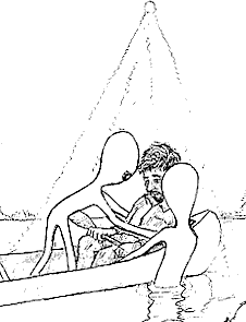 Le retour final à un canoë, dessiné par Chuck Rak lui-même, dessinateur de son état