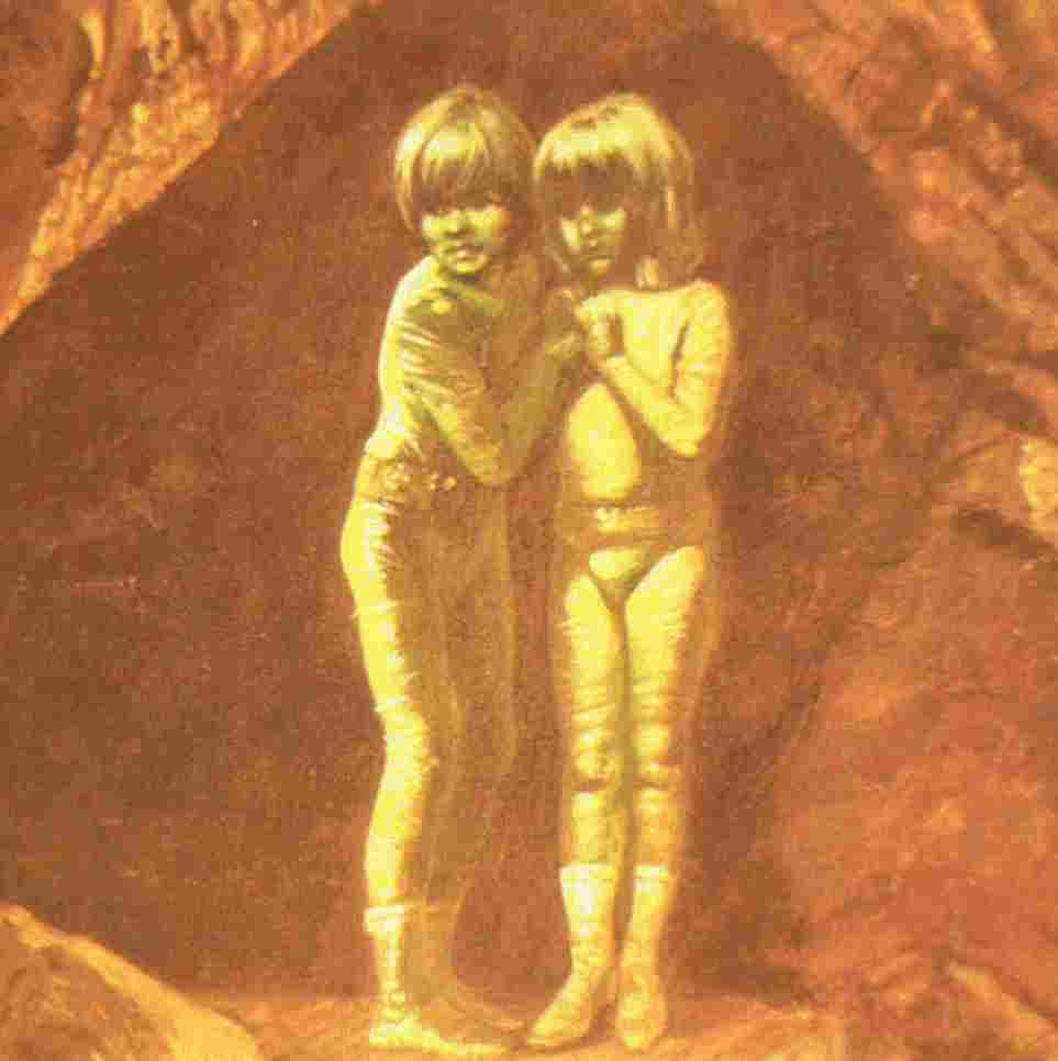 Une vue d'artiste des enfants sortant de la grotte, inexacte cependant, puisqu'ils auraient porté des vêtements semblables à des robes