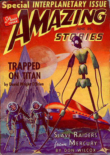 Couverture de Amazing Stories ce mois-là, dépeignant un extraterrestre de Titan