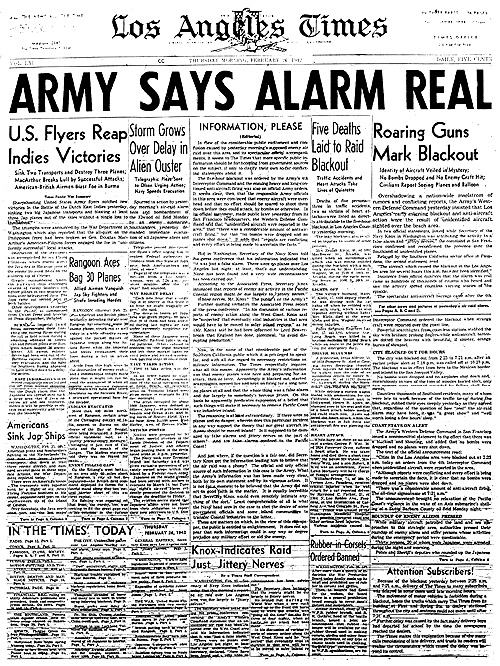 La Une du Los Angeles Times du 26 Février 1942