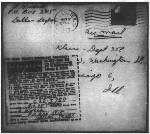 Lettre de commande du fusil de Oswald, sous un faux nom et à une boîte postale s4Commission Warren, pièce à conviction CE 773