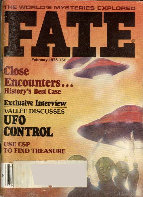 Couverture de Fate en février sur les 'rencontres rapprochées' et une interview de Jacques Vallée sur l'hypothèse du 'système de contrôle'