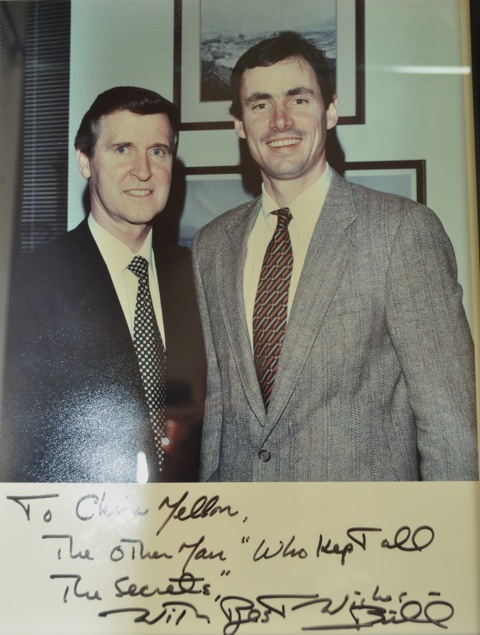 Chris (right) with former Secretary of Defense Bill Cohen in 1995. Note the inscription: “The Other Man      who kept all the secrets.” Chris drafted the bill for Cohen that established the US Special Operations Command.      photo © Chris Mellon