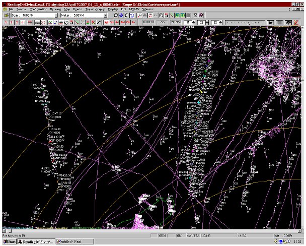 Fig.11 Composite screenshot of ATC radar picture showing primary echoes in the sighting area.
