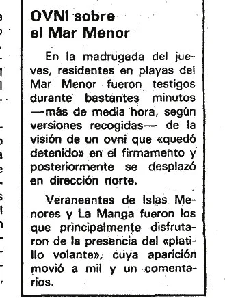 Coupure de presse intitulée OVNI sobre el Mar Menor